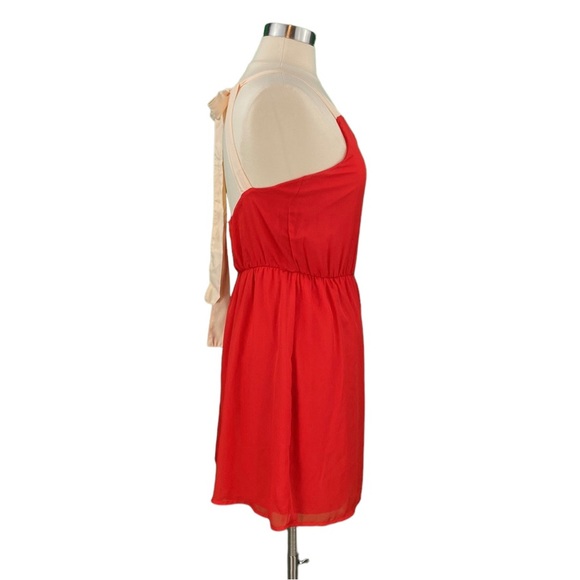 Lulu’s Red and Cream Mini Blouson Halter Dress - Picture 6 of 16